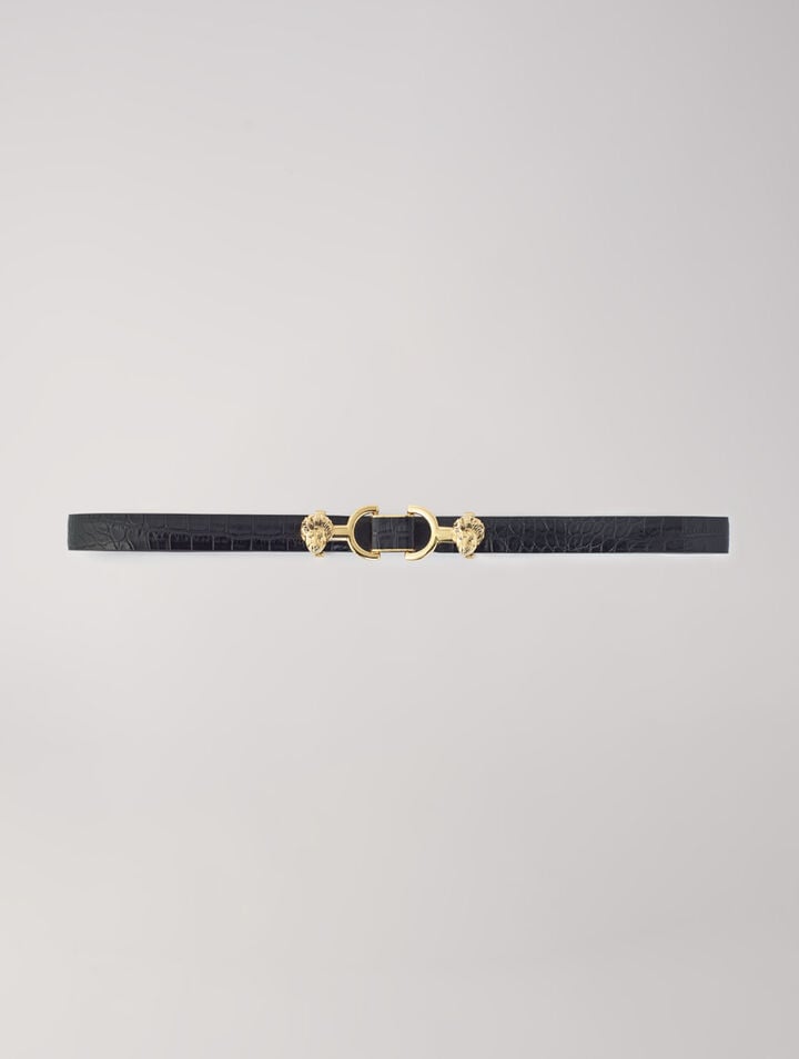 Thin leather belt with lion bit