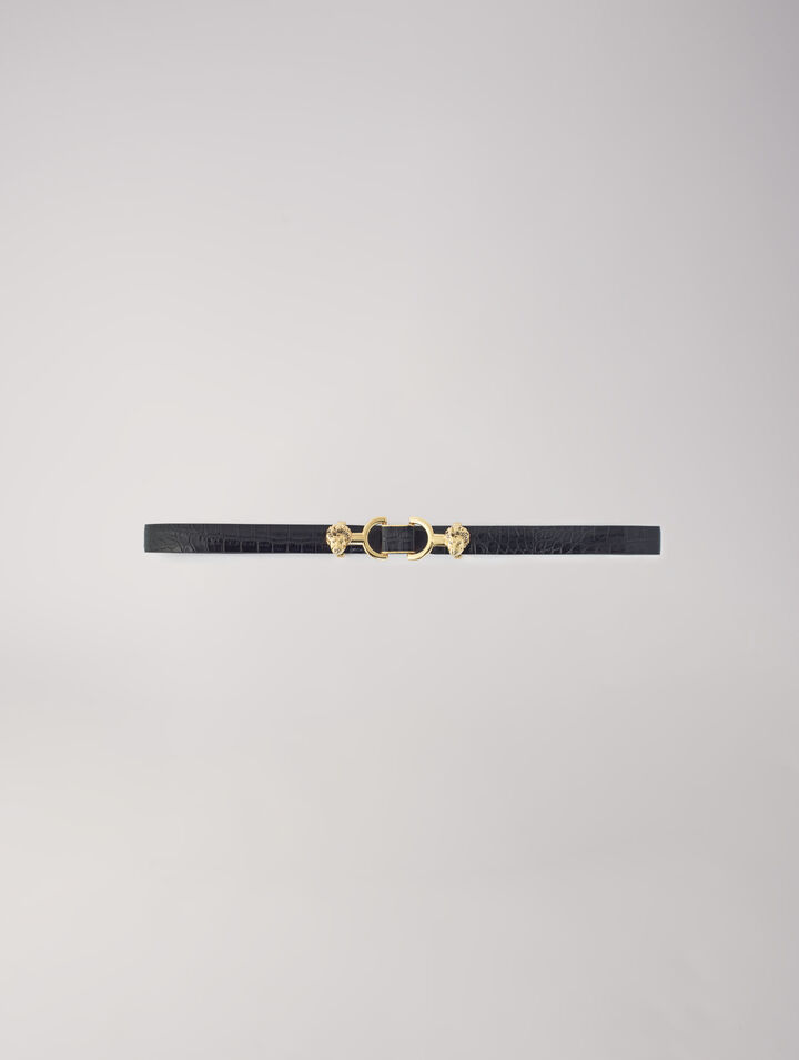 Thin leather belt with lion bit