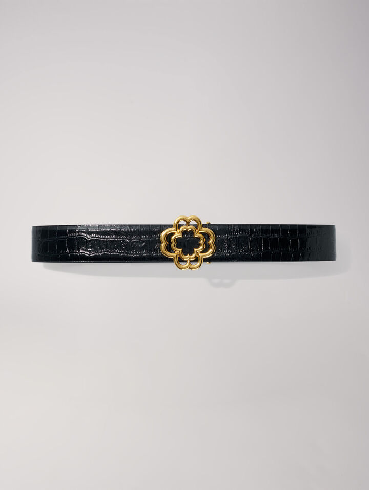 Croc-effect leather double M belt