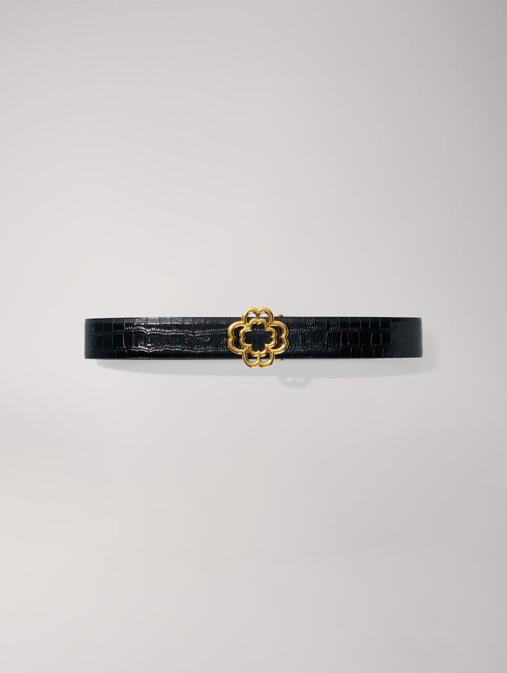 Croc-effect leather double M belt