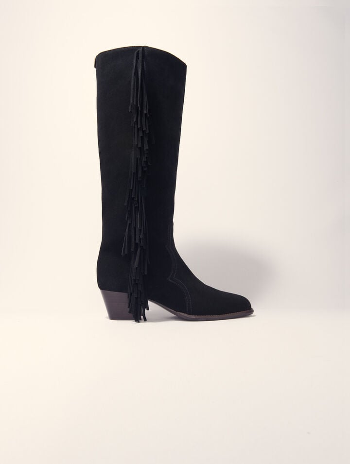 Fringed suede cowboy boots