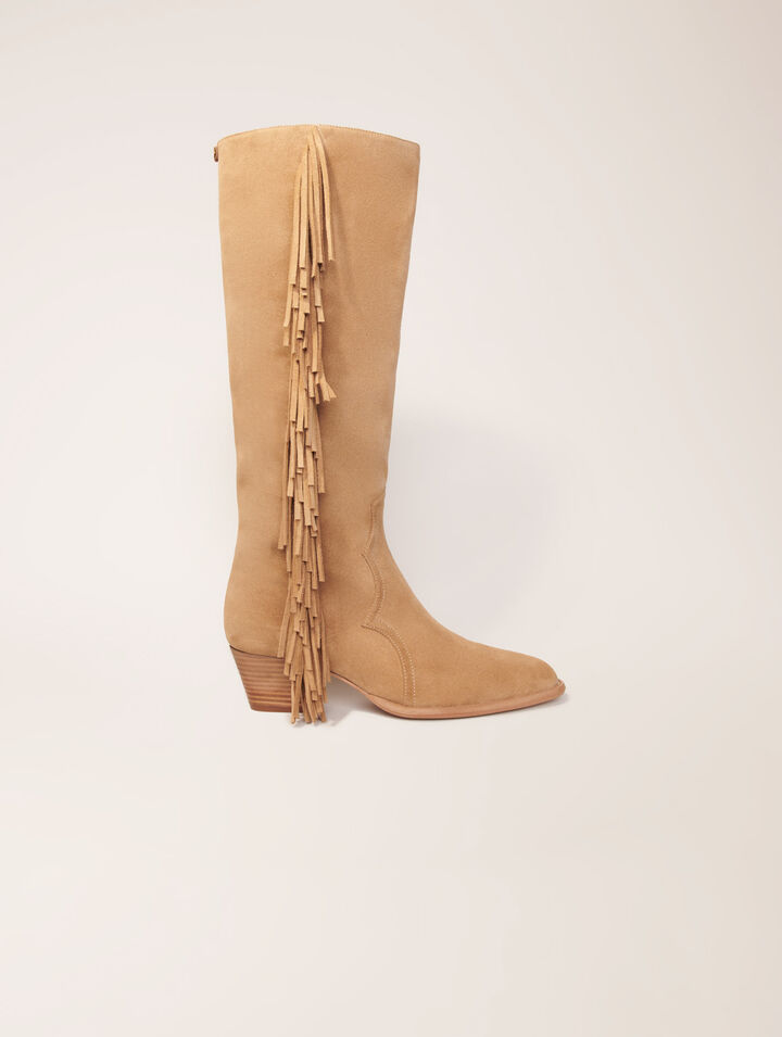 Fringed suede cowboy boots