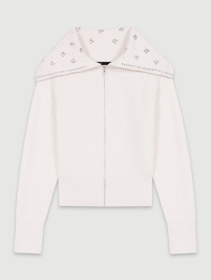 Cardigan with jewellery neck