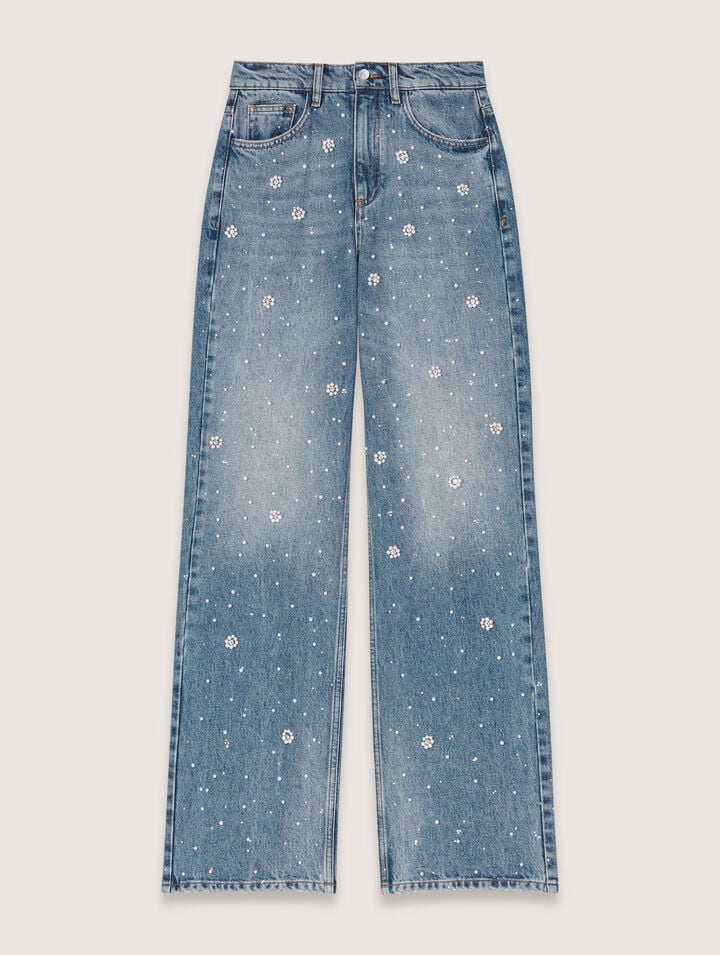 Wide-leg embroidered jeans