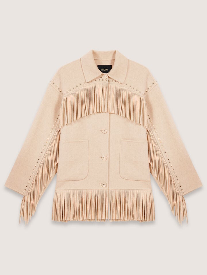 Double-breasted fringed coat