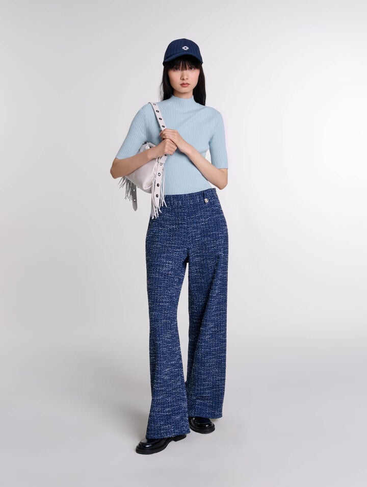 Wide-leg tweed trousers