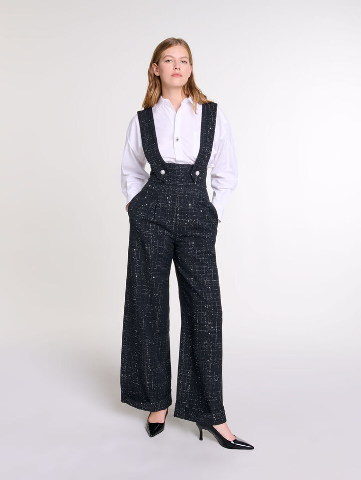 Wide-leg trousers with tweed braces