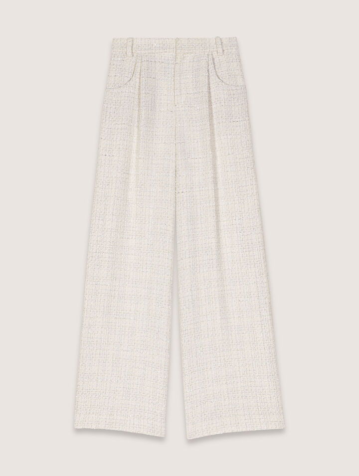 Wide-leg tweed trousers