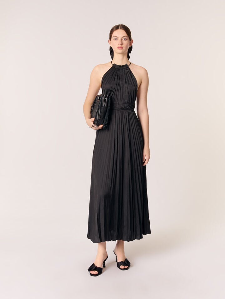 Pleated satin maxi dress