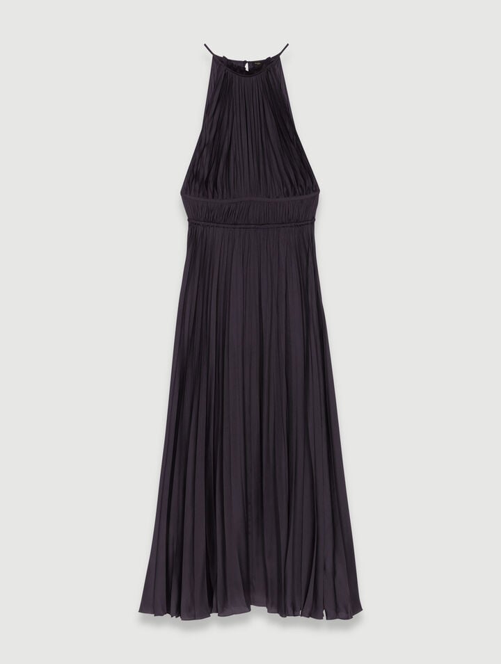 Pleated satin maxi dress