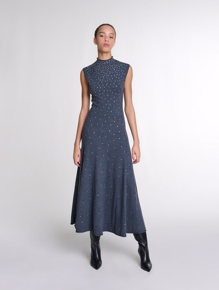 Knit maxi dress with rhinestones