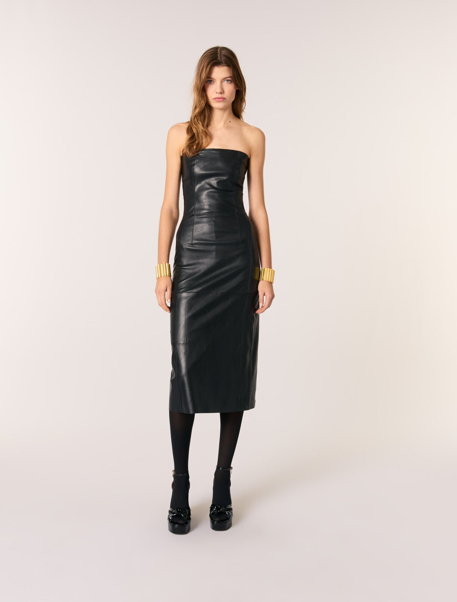 Bustier stretch leather midi dress