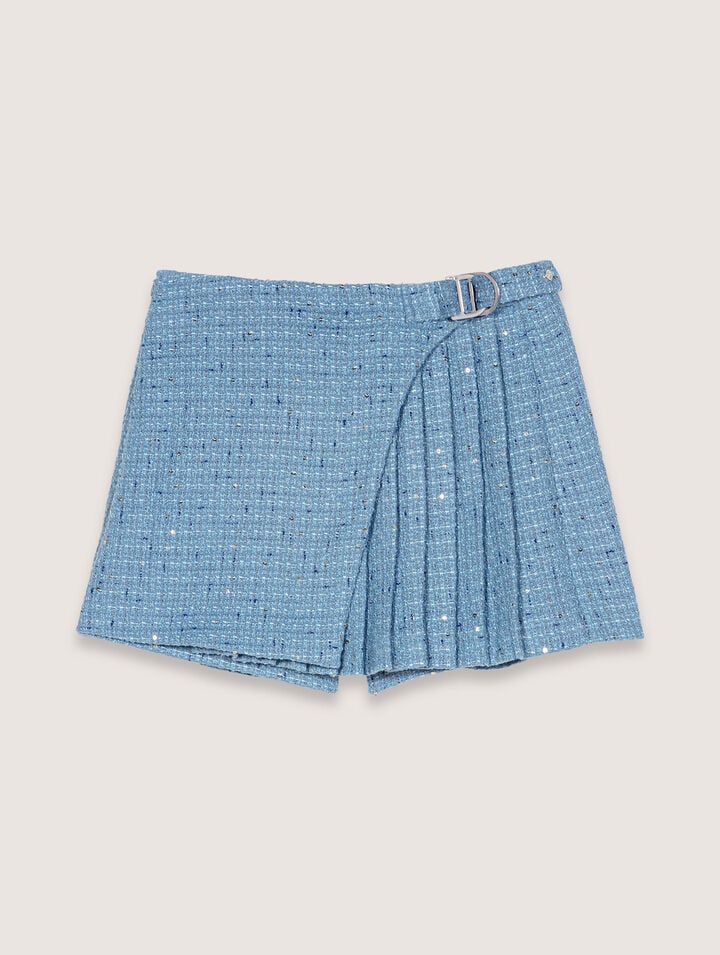 Pleated tweed skort