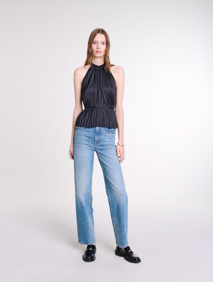 Pleated satin top